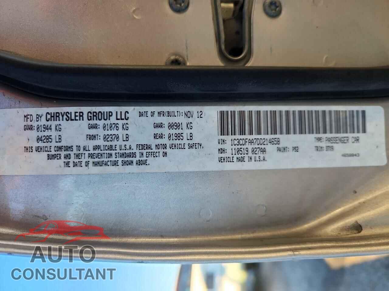 DODGE DART 2013 - 1C3CDFAA7DD214658