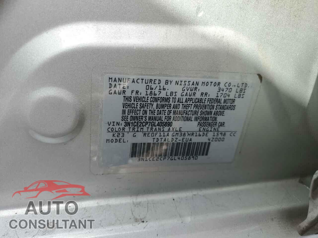 NISSAN VERSA 2016 - 3N1CE2CP7GL405890