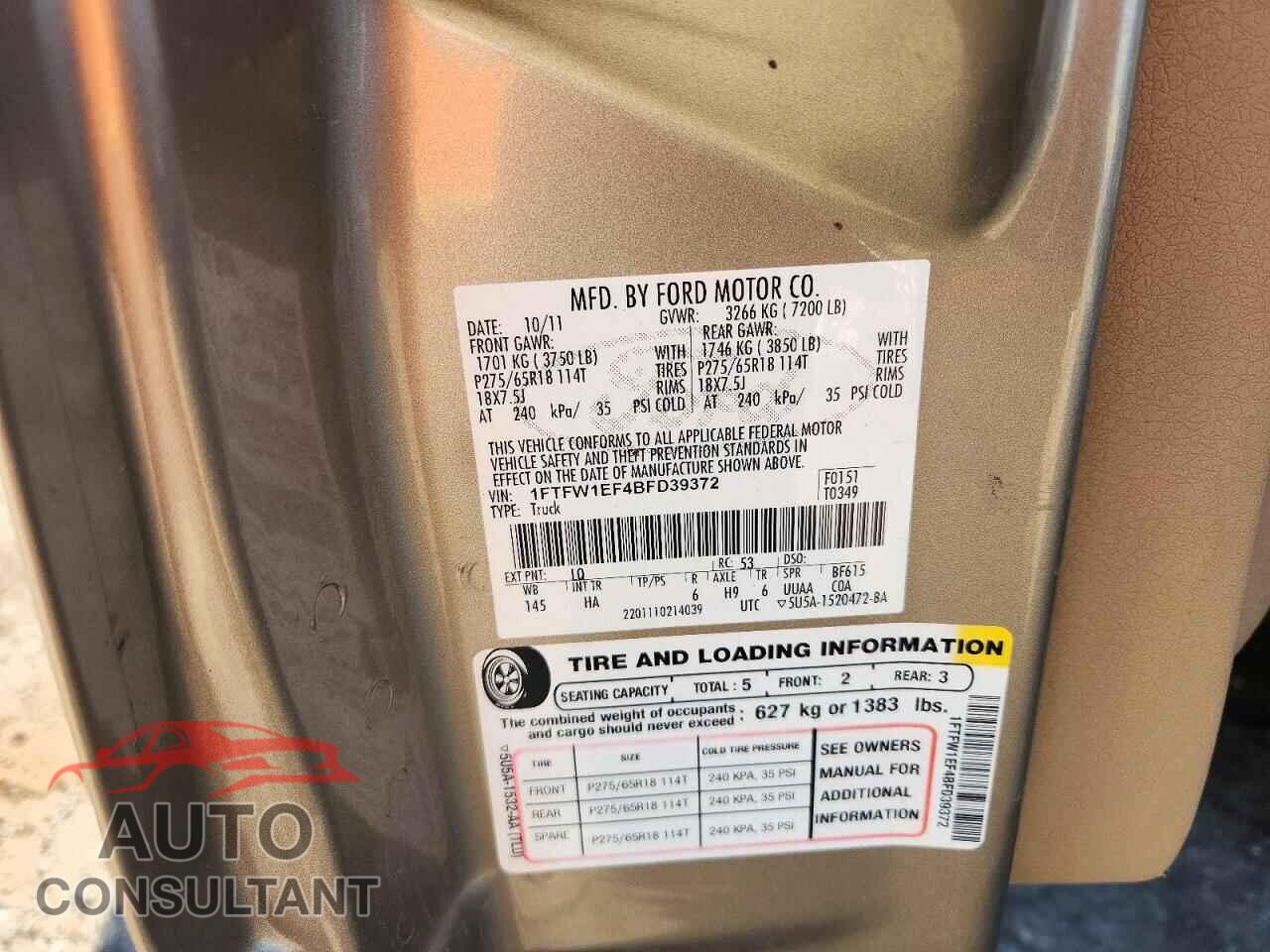FORD F150 2011 - 1FTFW1EF4BFD39372