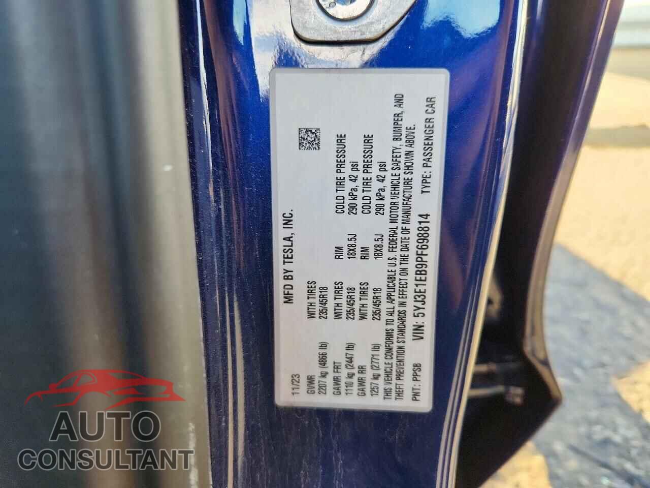 TESLA MODEL 3 2023 - 5YJ3E1EB9PF698814