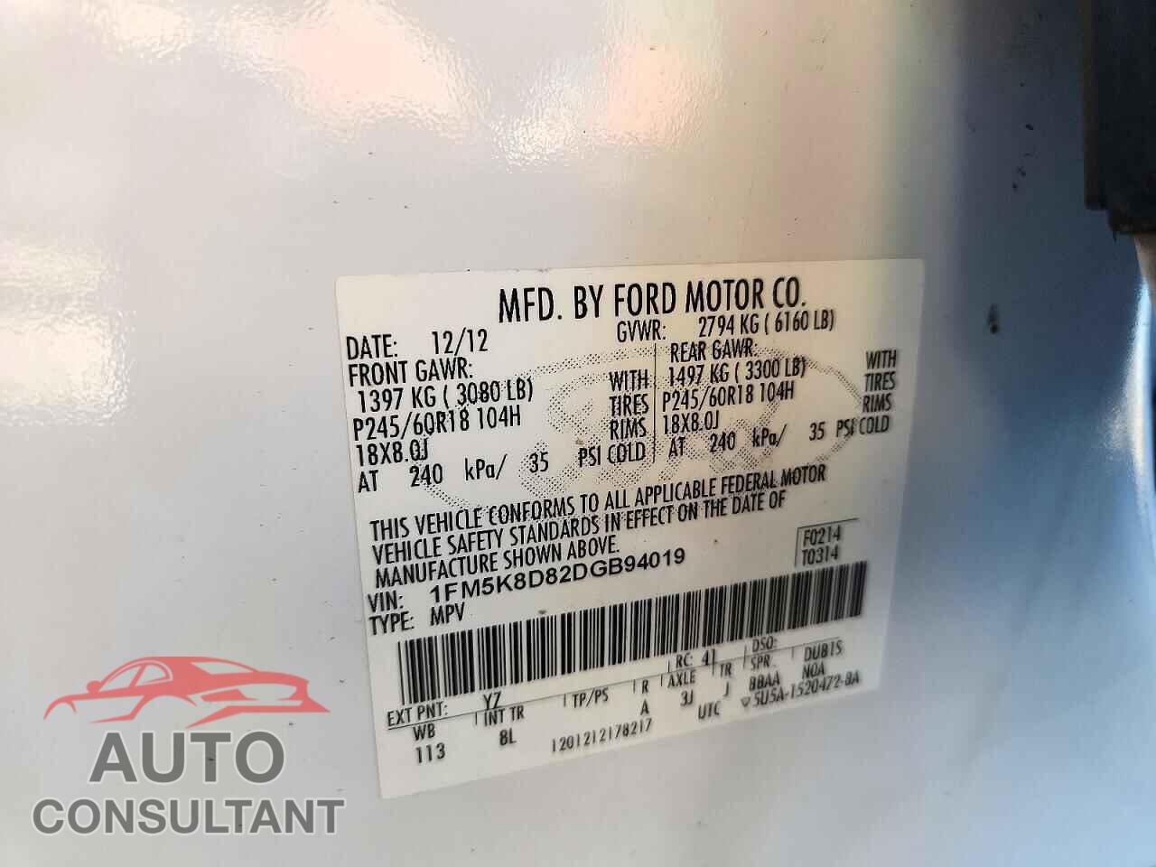 FORD EXPLORER 2013 - 1FM5K8D82DGB94019