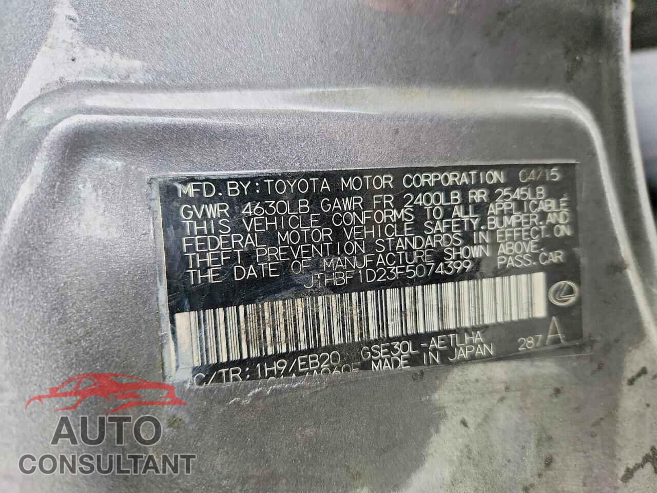 LEXUS IS 2015 - JTHBF1D23F5074399