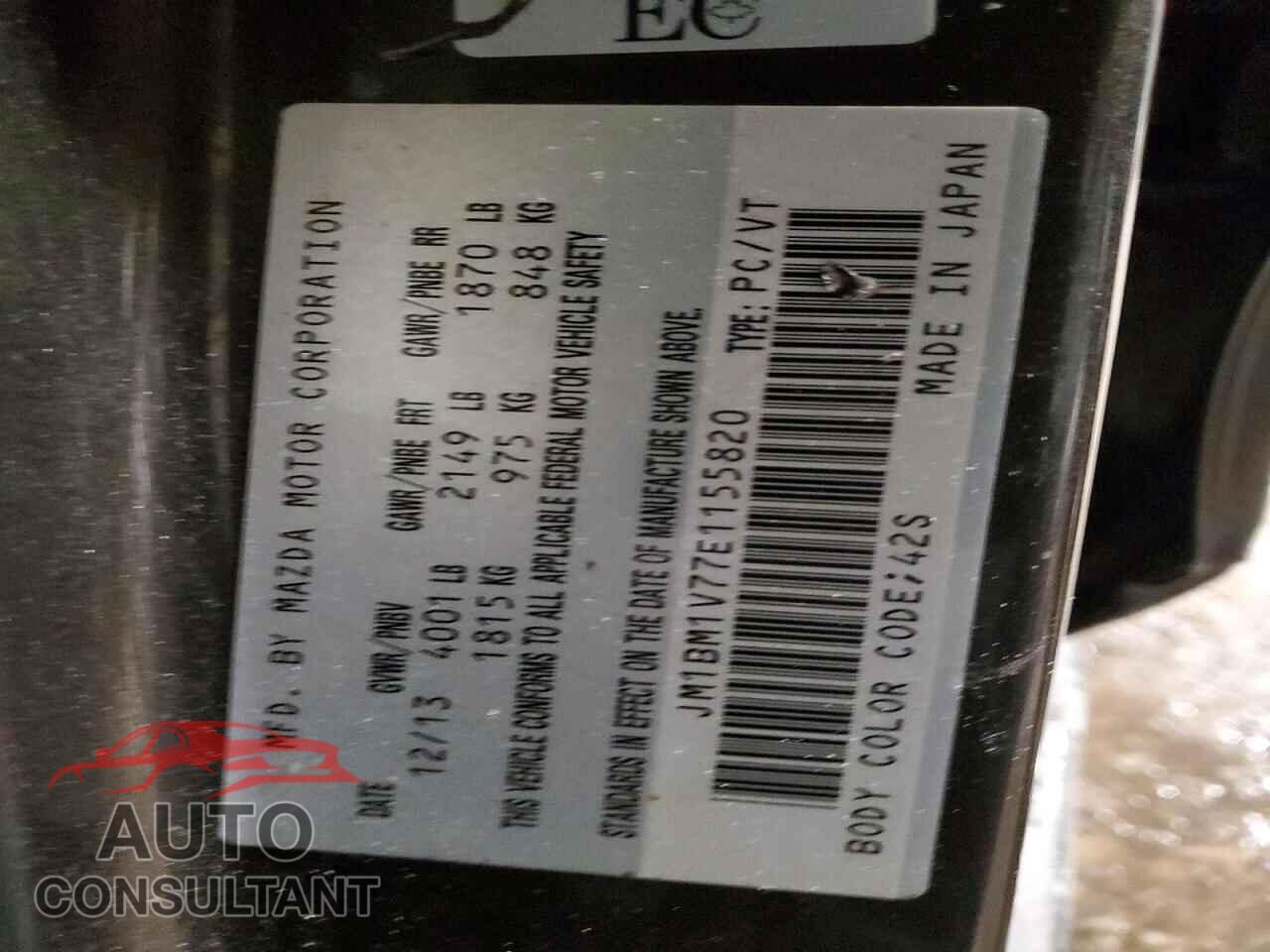 MAZDA 3 2014 - JM1BM1V77E1155820