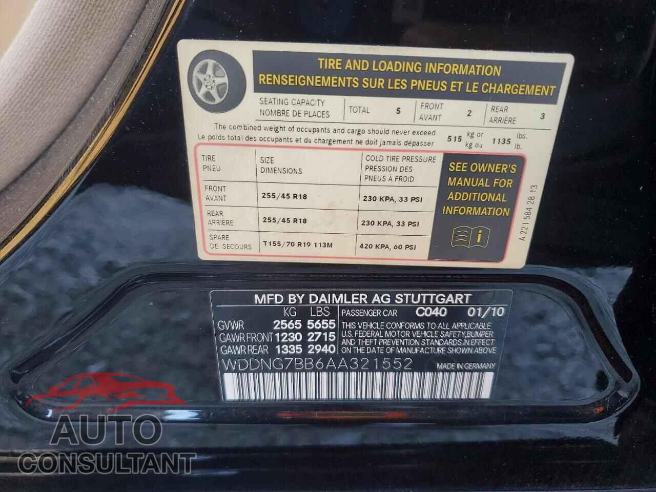 MERCEDES-BENZ S-CLASS 2010 - WDDNG7BB6AA321552