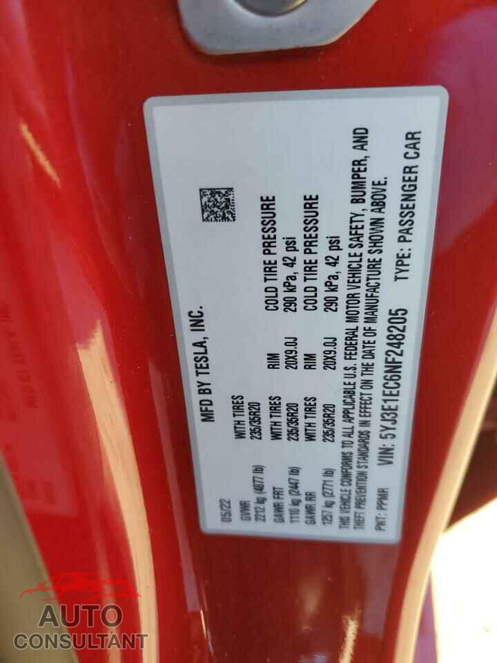 TESLA MODEL 3 2022 - 5YJ3E1EC6NF248205