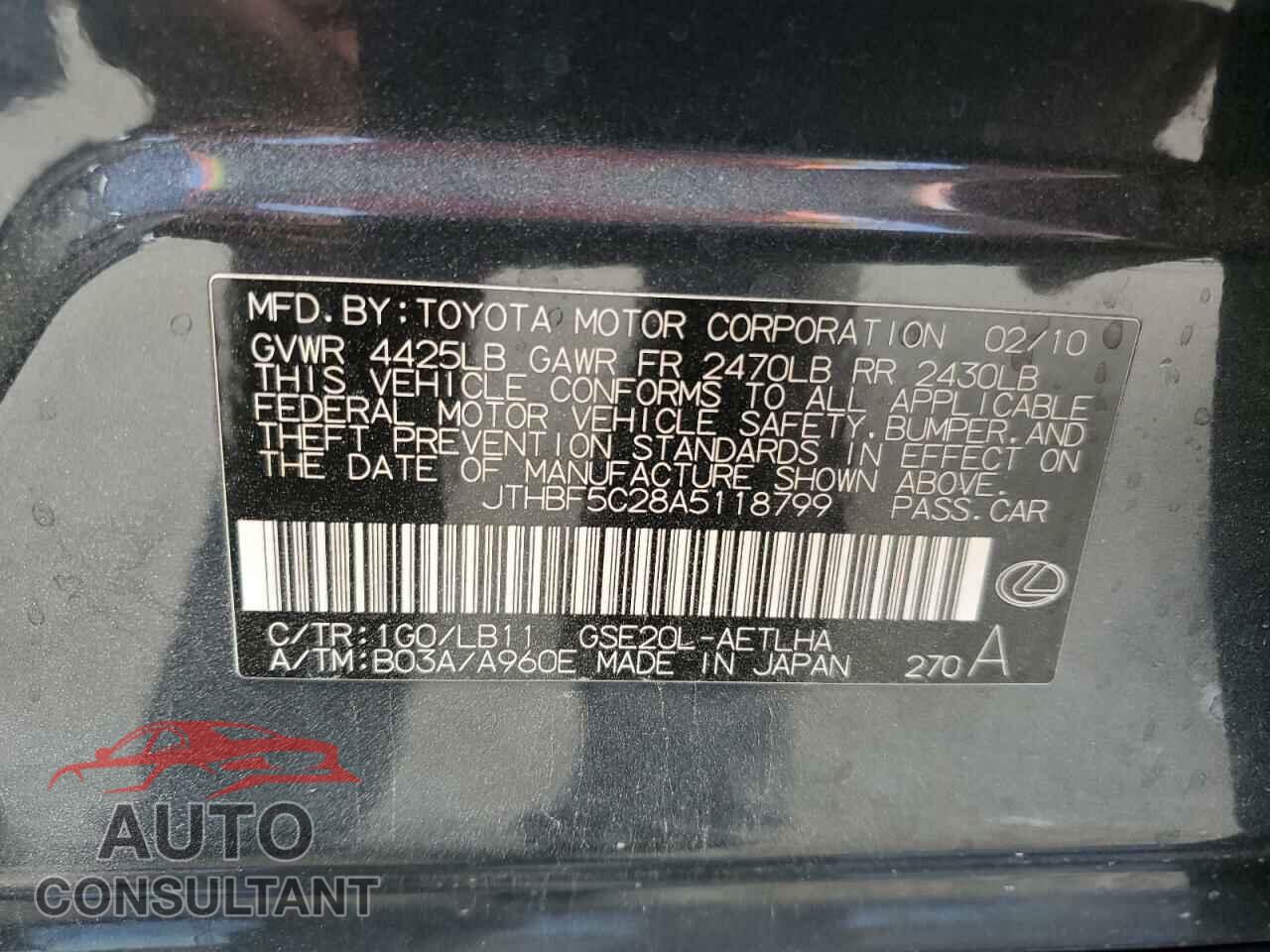 LEXUS IS 2010 - JTHBF5C28A5118799