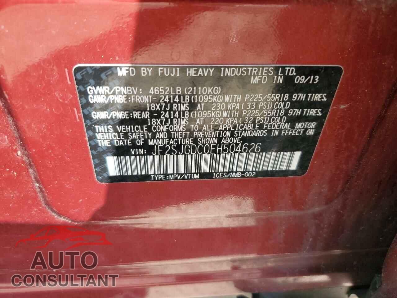 SUBARU FORESTER 2014 - JF2SJGDC0EH504626