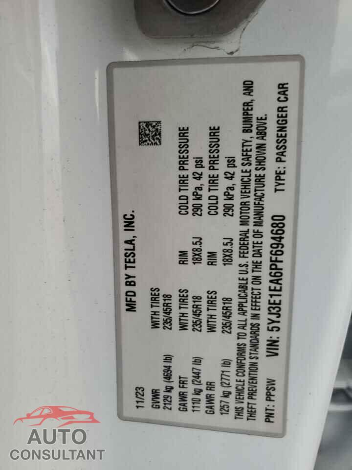 TESLA MODEL 3 2023 - 5YJ3E1EA6PF694680