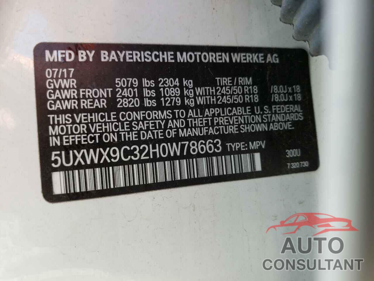 BMW X3 2017 - 5UXWX9C32H0W78663