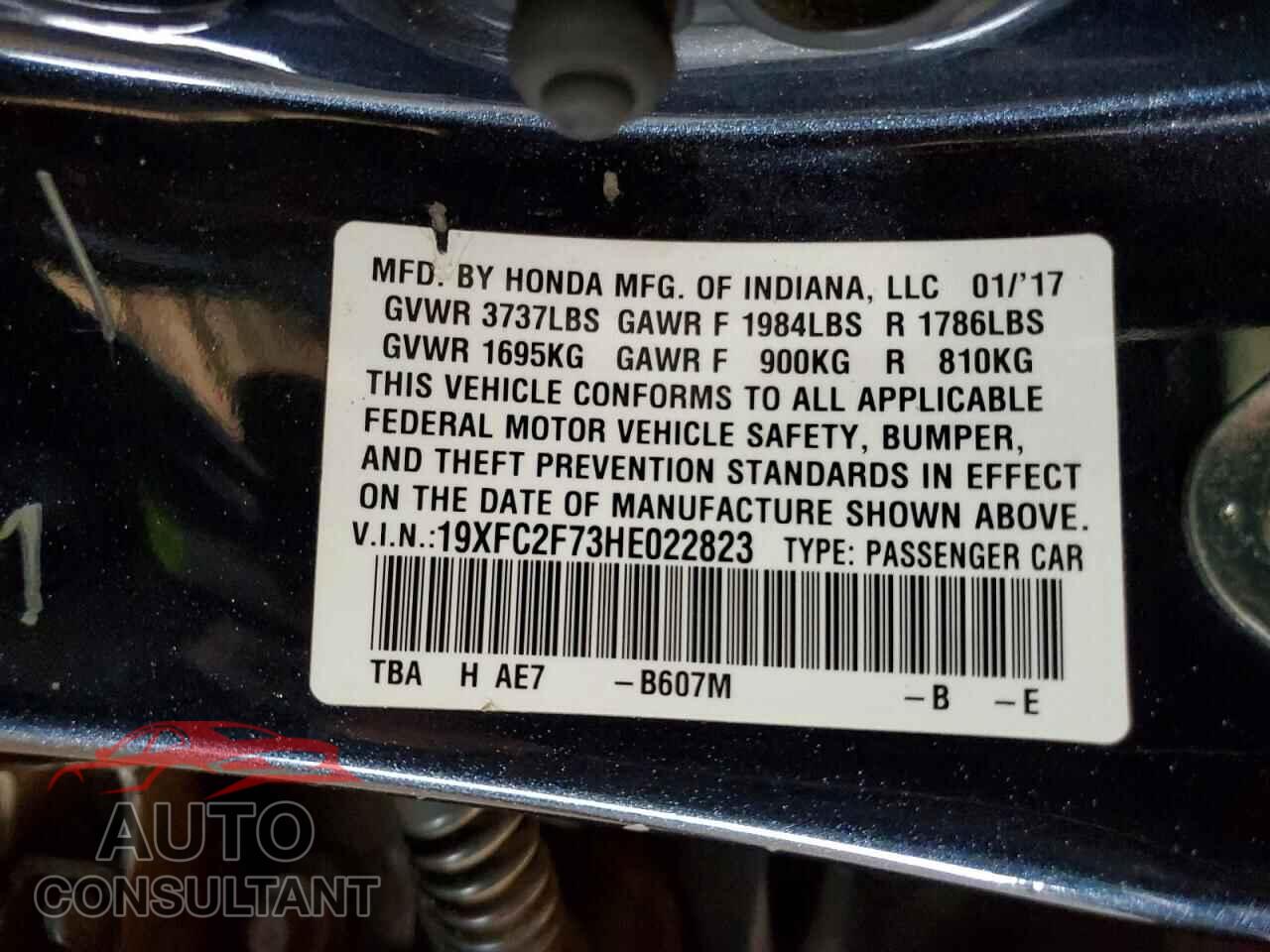 HONDA CIVIC 2017 - 19XFC2F73HE022823