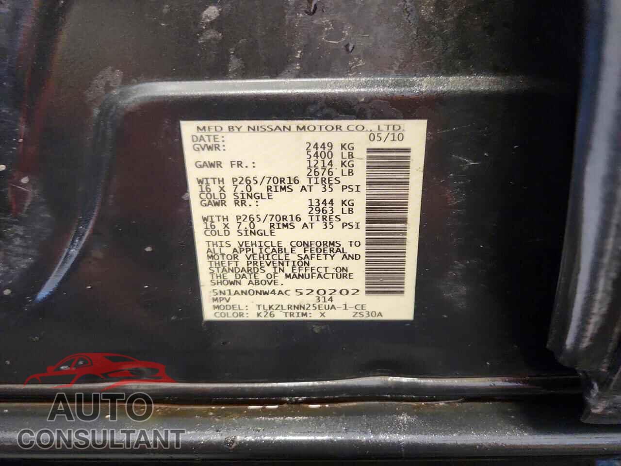 NISSAN XTERRA 2010 - 5N1AN0NW4AC520202
