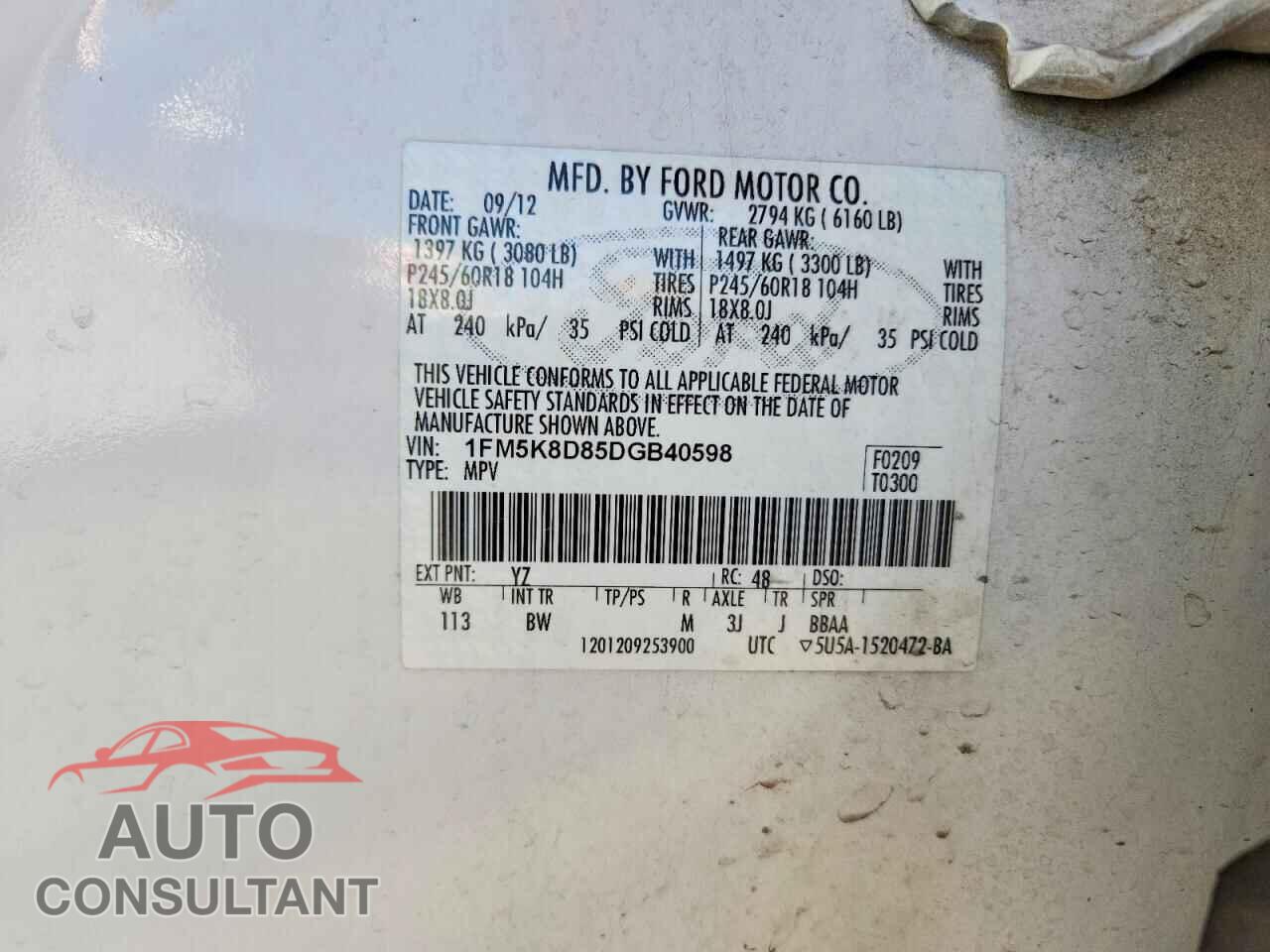 FORD EXPLORER 2013 - 1FM5K8D85DGB40598