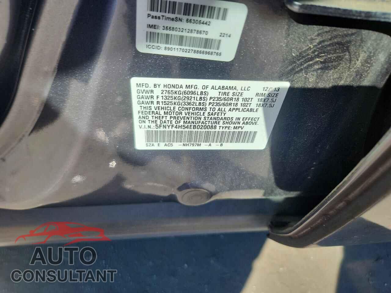 HONDA PILOT 2014 - 5FNYF4H54EB020088