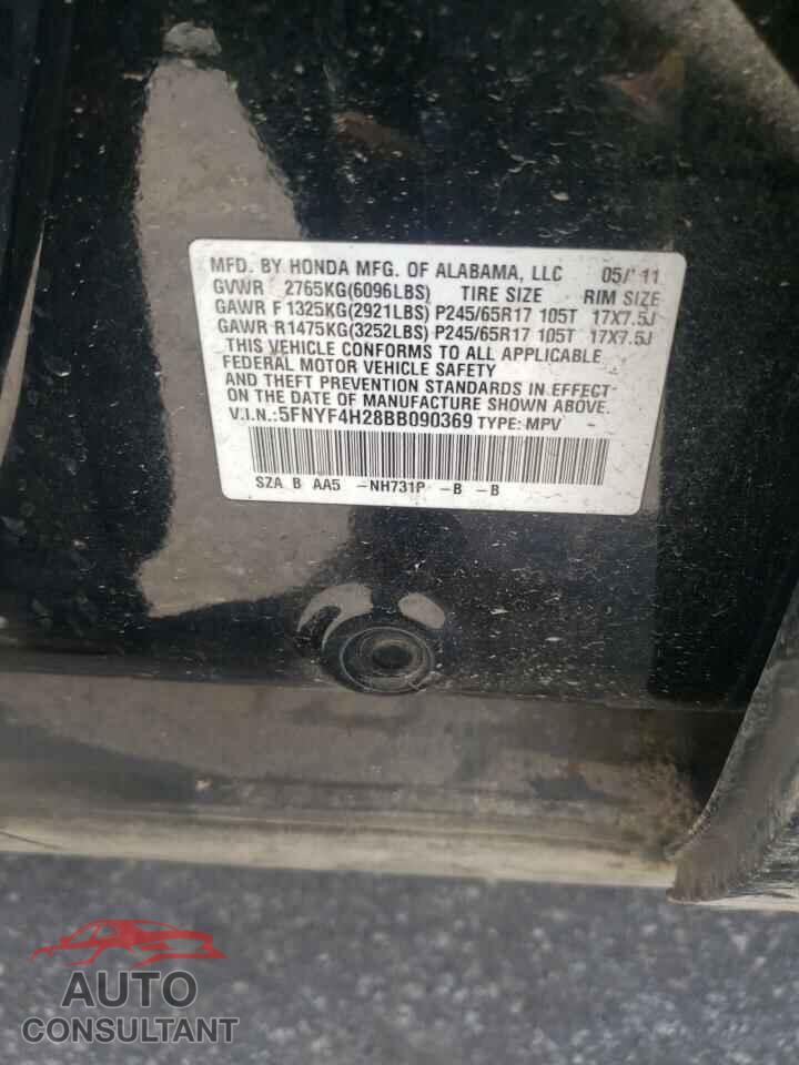 HONDA PILOT 2011 - 5FNYF4H28BB090369