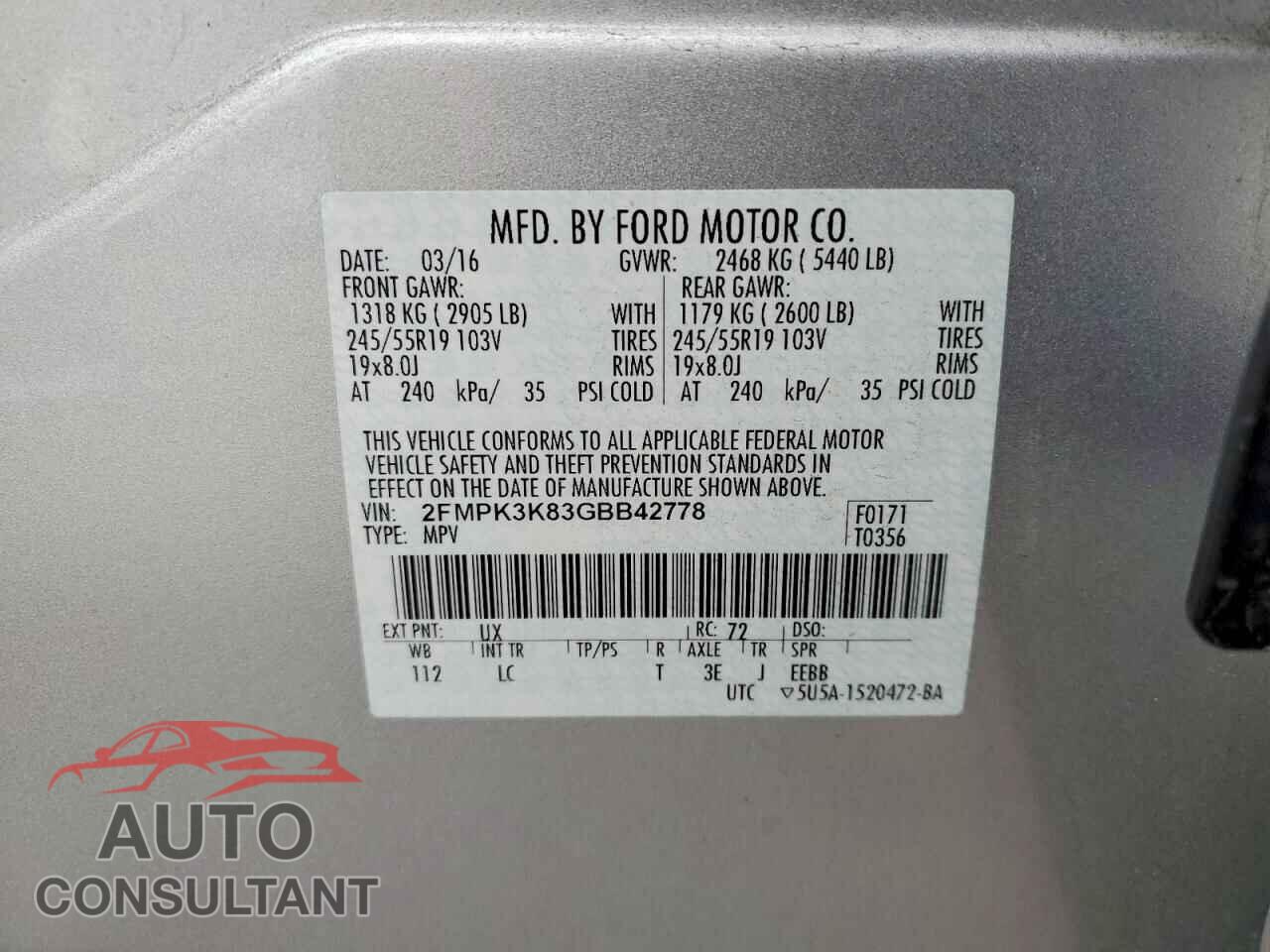 FORD EDGE 2016 - 2FMPK3K83GBB42778