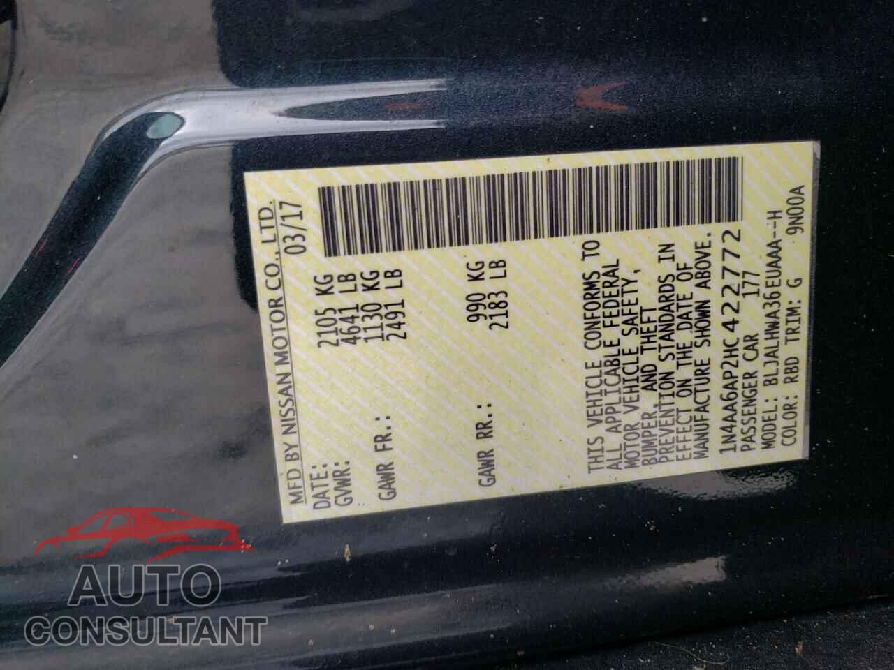 NISSAN MAXIMA 2017 - 1N4AA6AP2HC422772