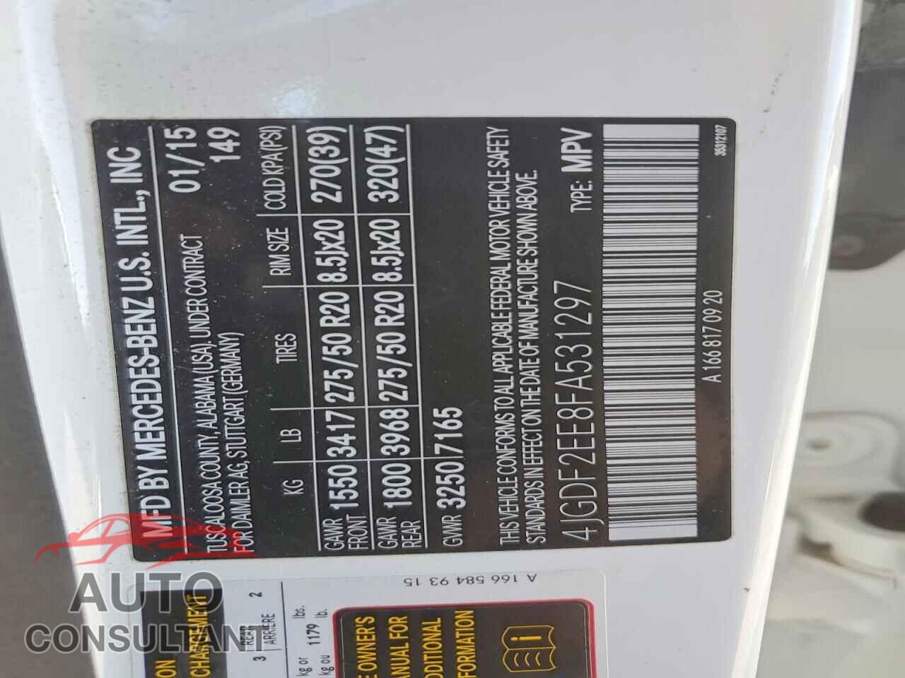 MERCEDES-BENZ GL-CLASS 2015 - 4JGDF2EE8FA531297