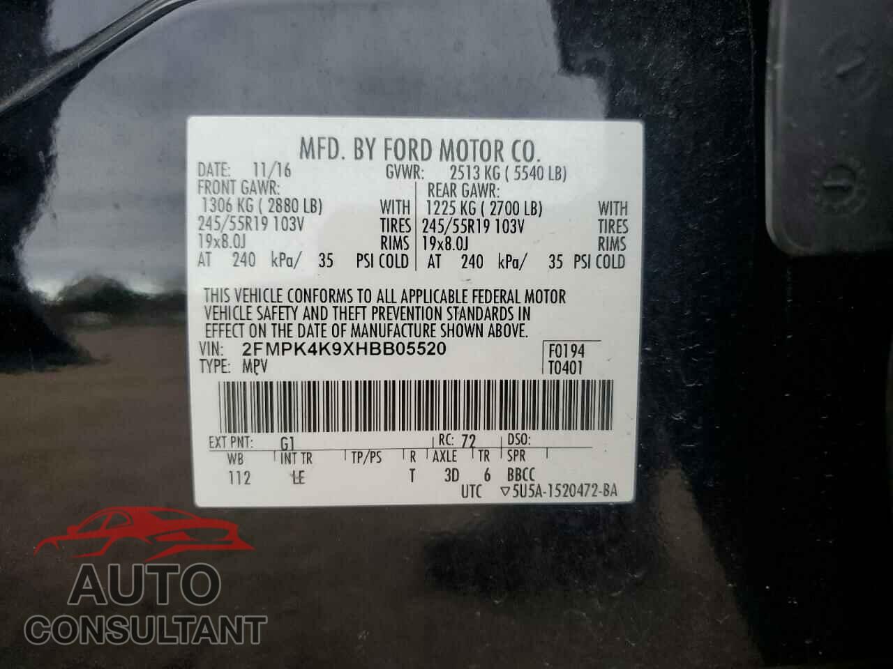 FORD EDGE 2017 - 2FMPK4K9XHBB05520