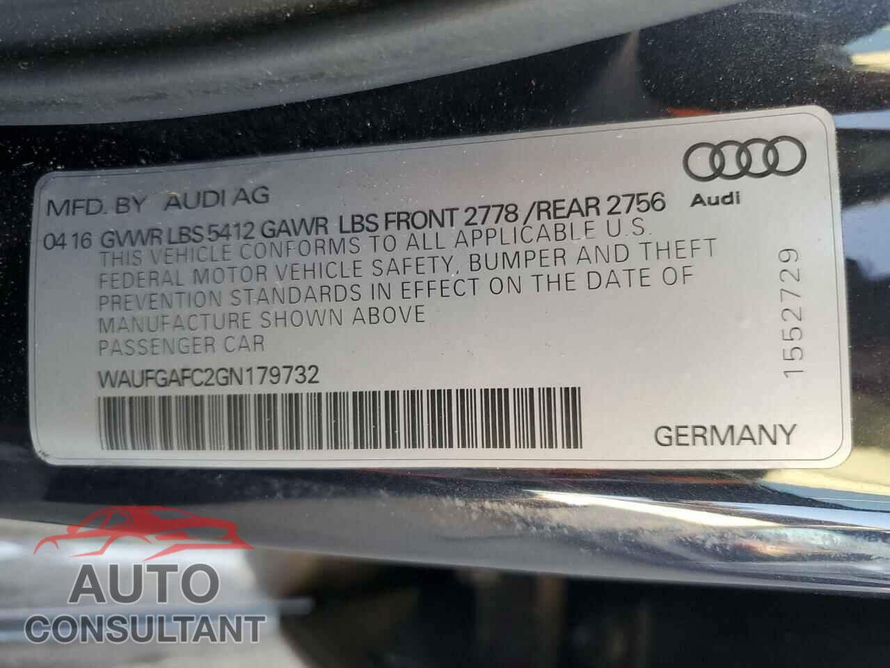 AUDI A6 2016 - WAUFGAFC2GN179732