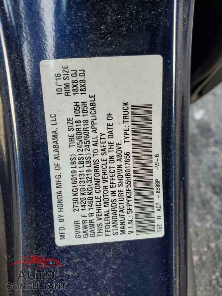 HONDA RIDGELINE 2017 - 5FPYK3F55HB017656