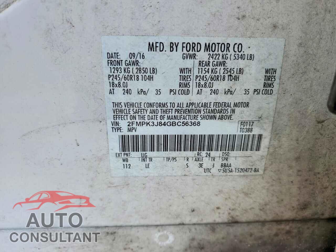 FORD EDGE 2016 - 2FMPK3J84GBC56368