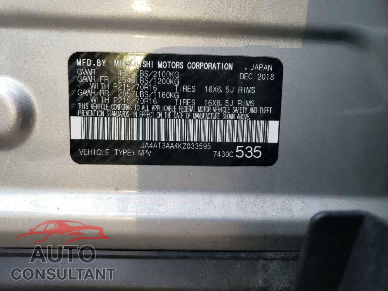 MITSUBISHI ECLIPSE 2019 - JA4AT3AA4KZ033595