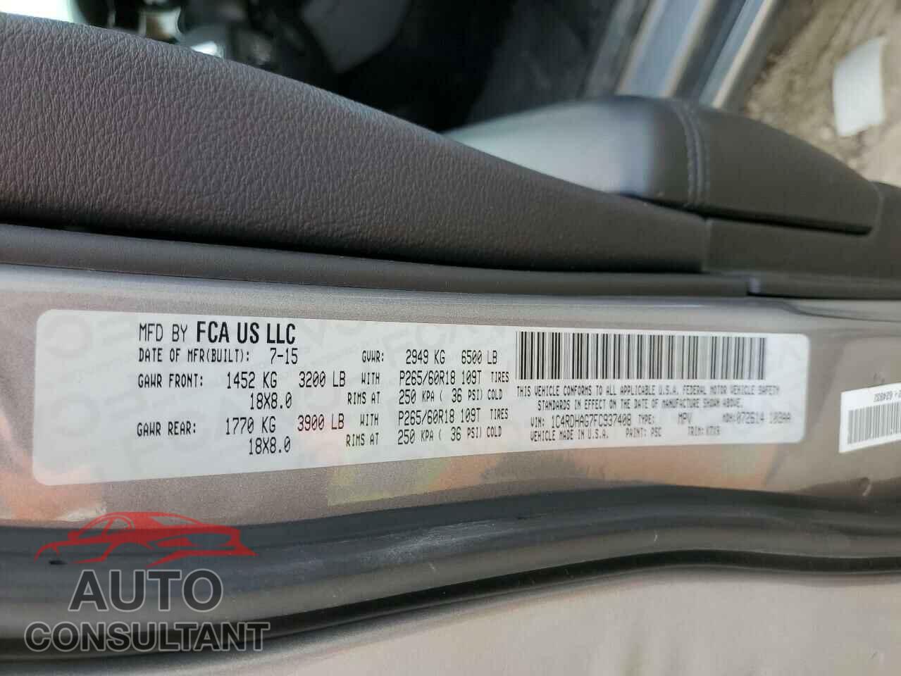 DODGE DURANGO 2015 - 1C4RDHAG7FC937408