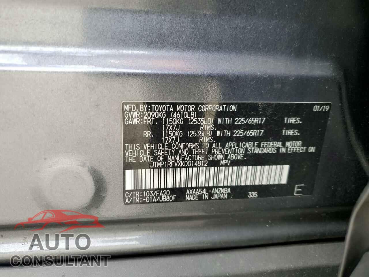 TOYOTA RAV4 2019 - JTMP1RFVXKD014812