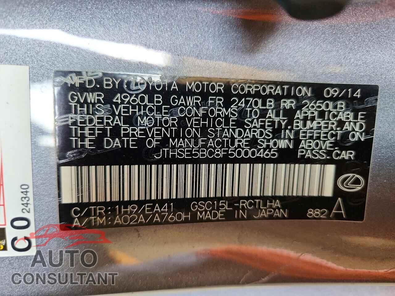 LEXUS RC350 2015 - JTHSE5BC8F5000465