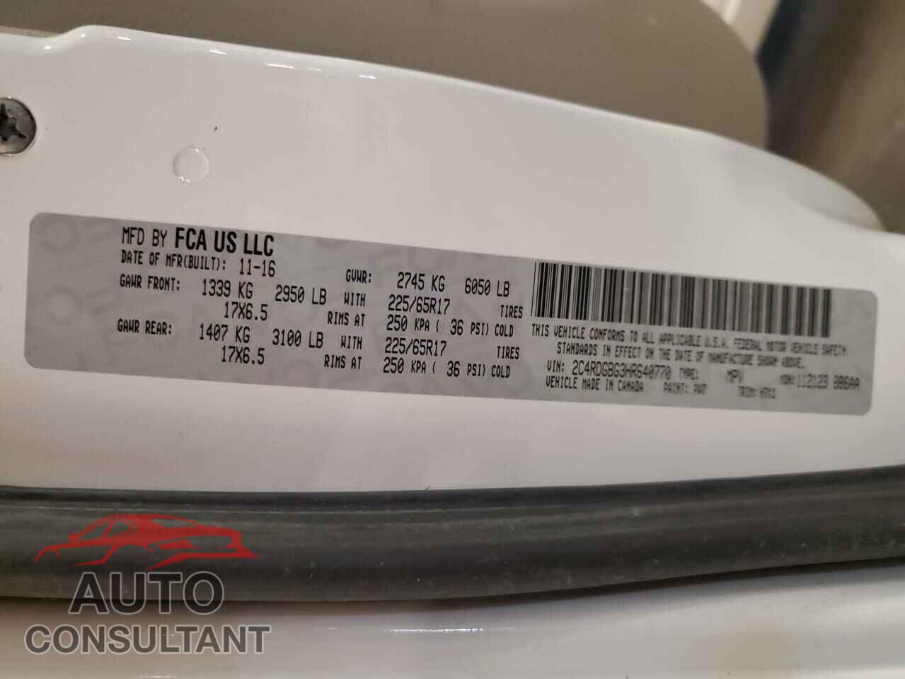 DODGE CARAVAN 2017 - 2C4RDGBG3HR640770