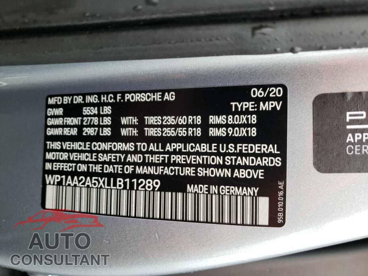 PORSCHE MACAN 2020 - WP1AA2A5XLLB11289
