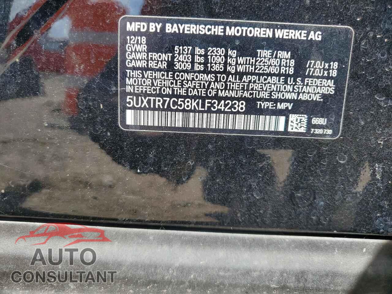 BMW X3 2019 - 5UXTR7C58KLF34238