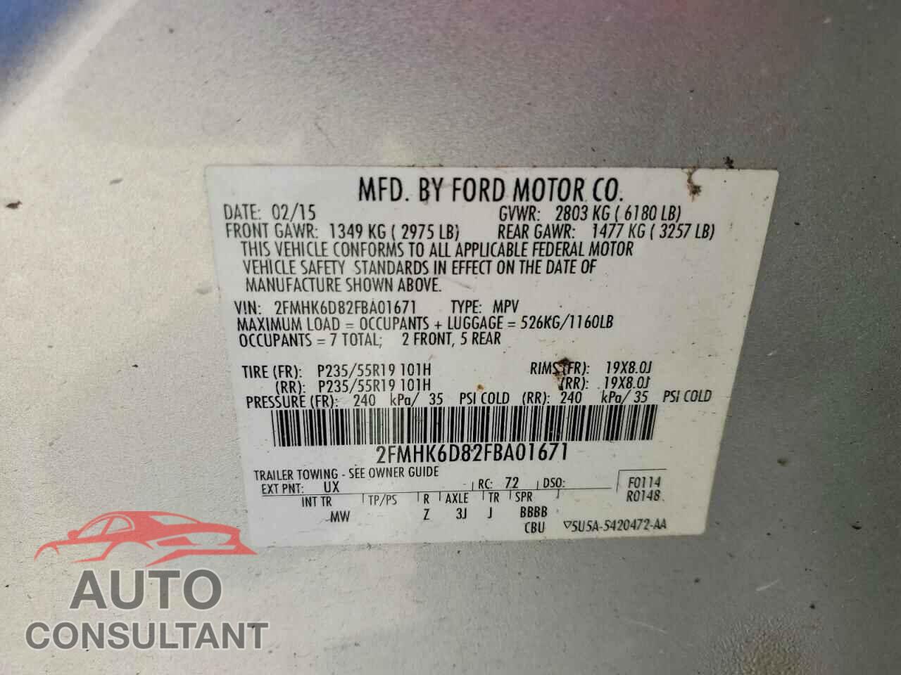 FORD FLEX 2015 - 2FMHK6D82FBA01671