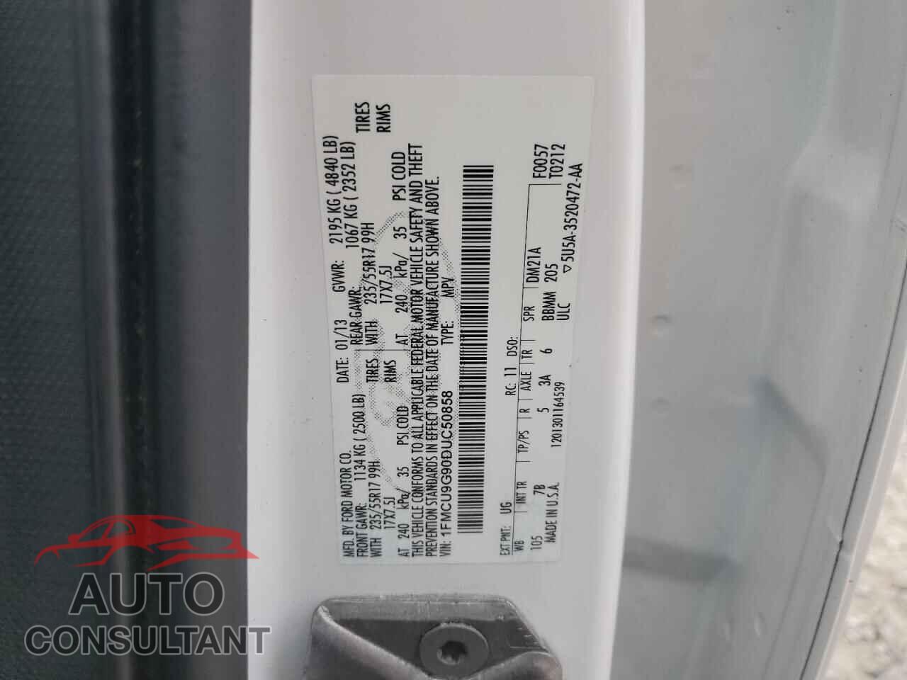 FORD ESCAPE 2013 - 1FMCU9G90DUC50858