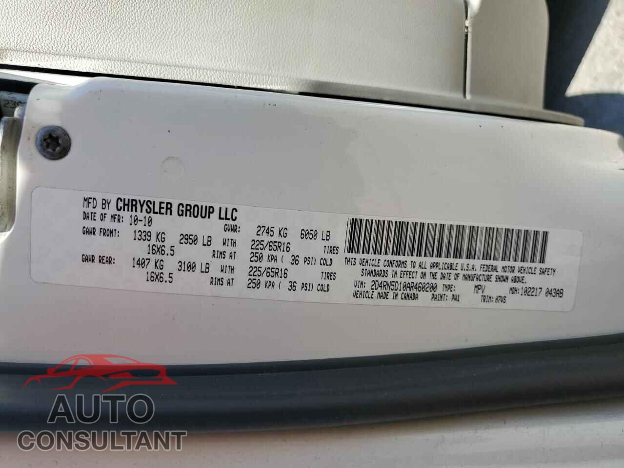 DODGE CARAVAN 2010 - 2D4RN5D10AR460200