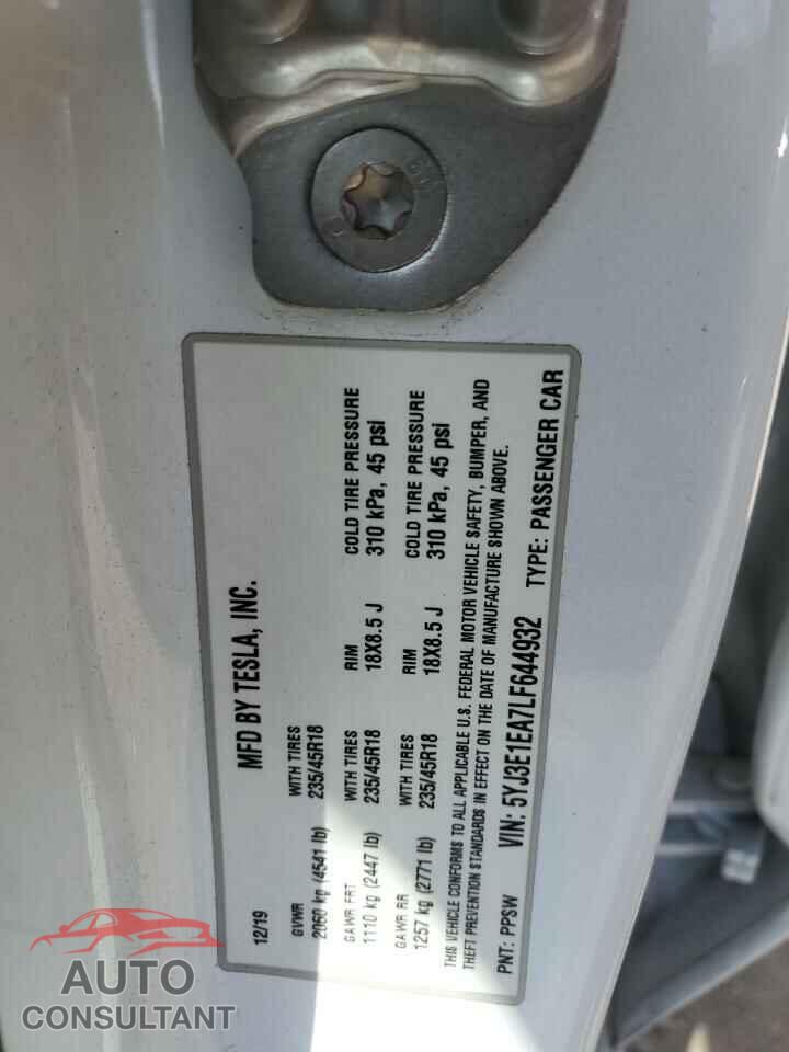 TESLA MODEL 3 2020 - 5YJ3E1EA7LF644932