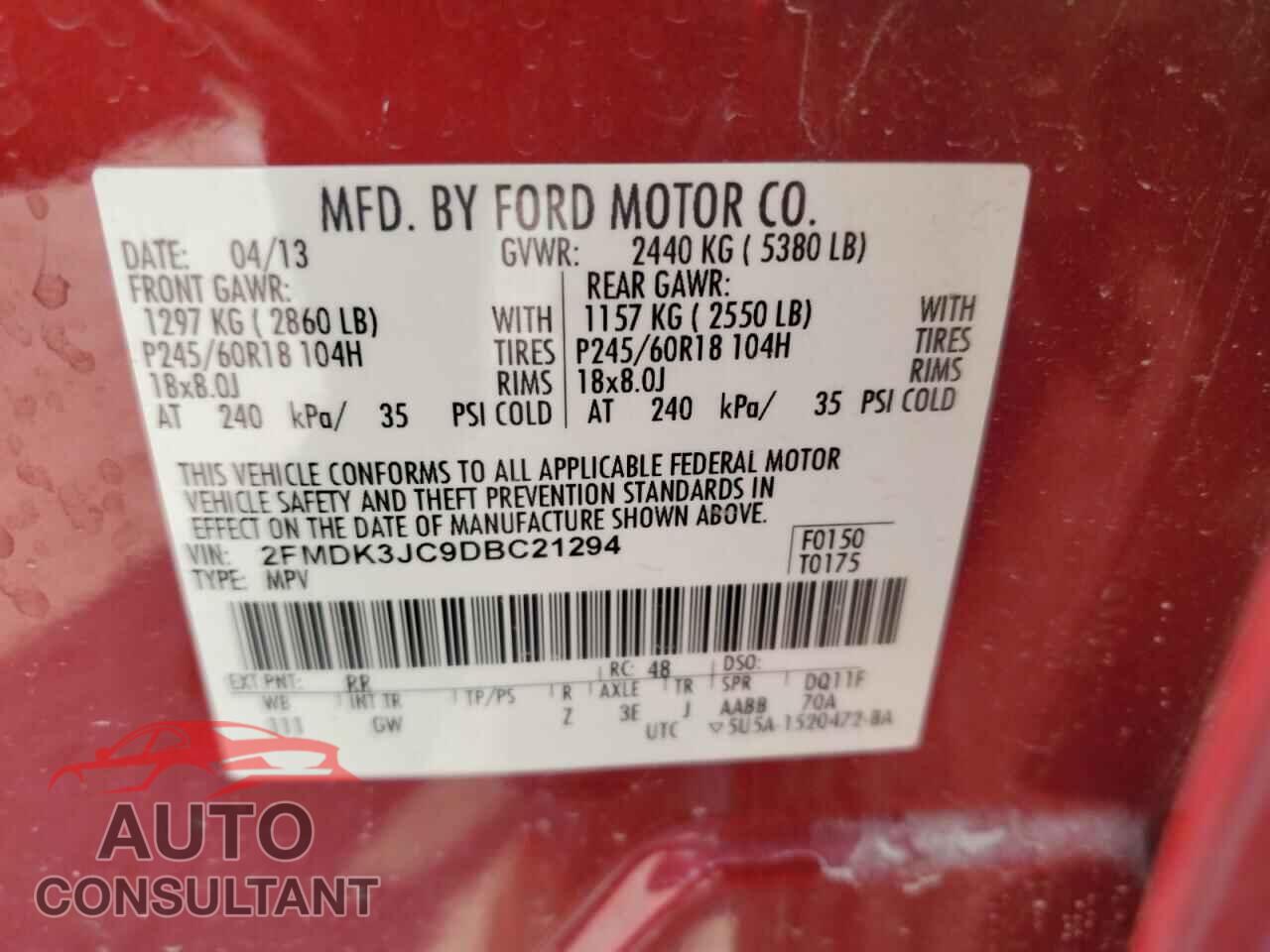 FORD EDGE 2013 - 2FMDK3JC9DBC21294