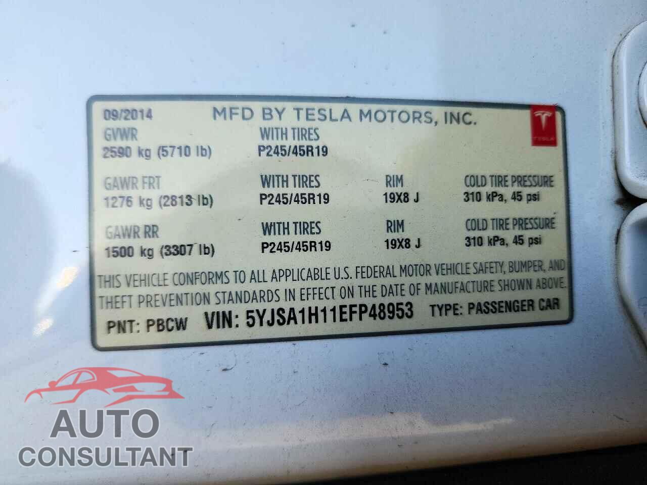 TESLA MODEL S 2014 - 5YJSA1H11EFP48953