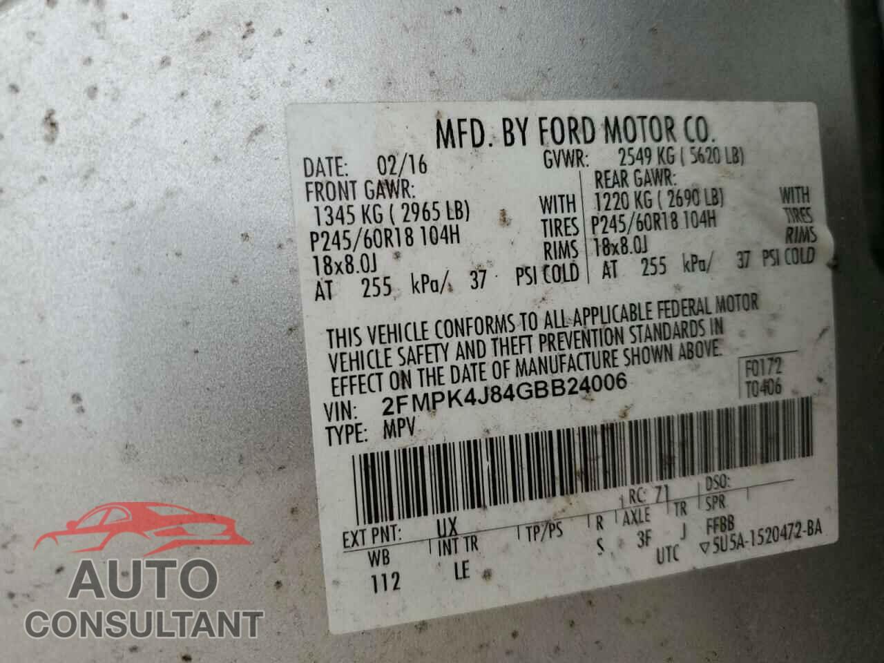 FORD EDGE 2016 - 2FMPK4J84GBB24006