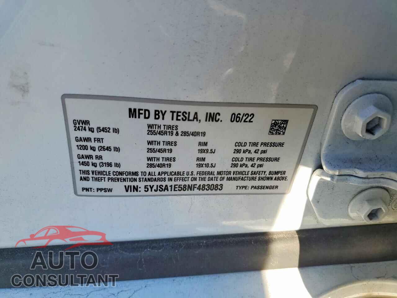 TESLA MODEL S 2022 - 5YJSA1E58NF483083