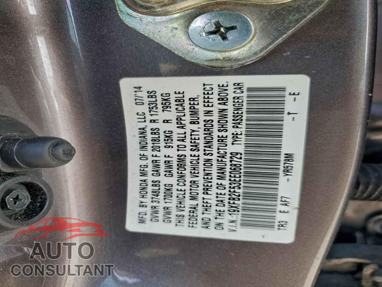 HONDA CIVIC 2014 - 19XFB2F53EE068729
