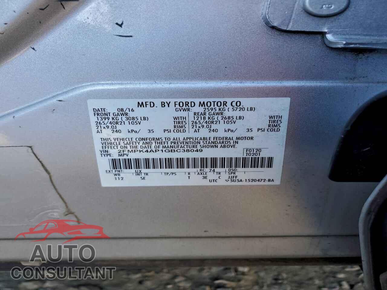 FORD EDGE 2016 - 2FMPK4AP1GBC38049