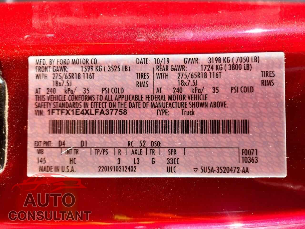 FORD F150 2020 - 1FTFX1E4XLFA37758