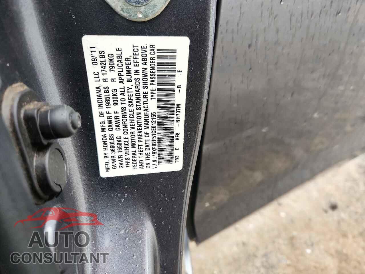 HONDA CIVIC 2012 - 19XFB2F51CE012155