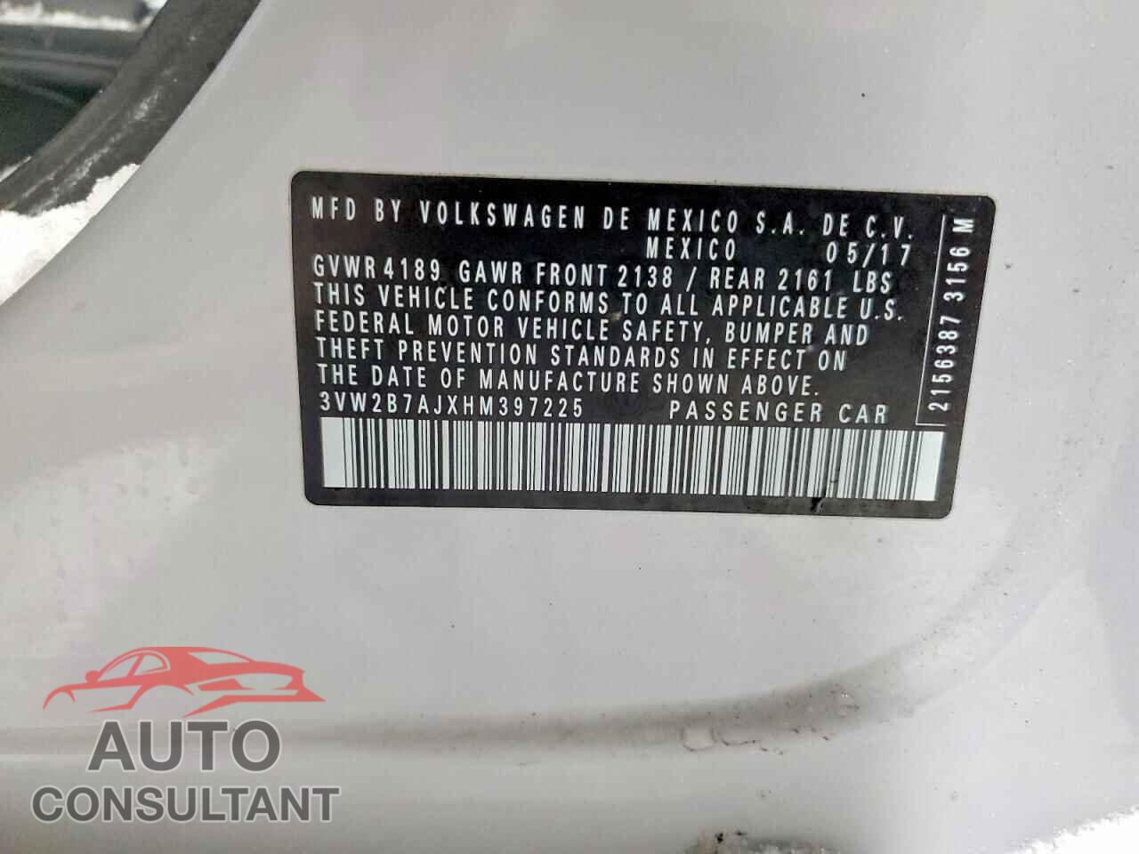 VOLKSWAGEN JETTA 2017 - 3VW2B7AJXHM397225