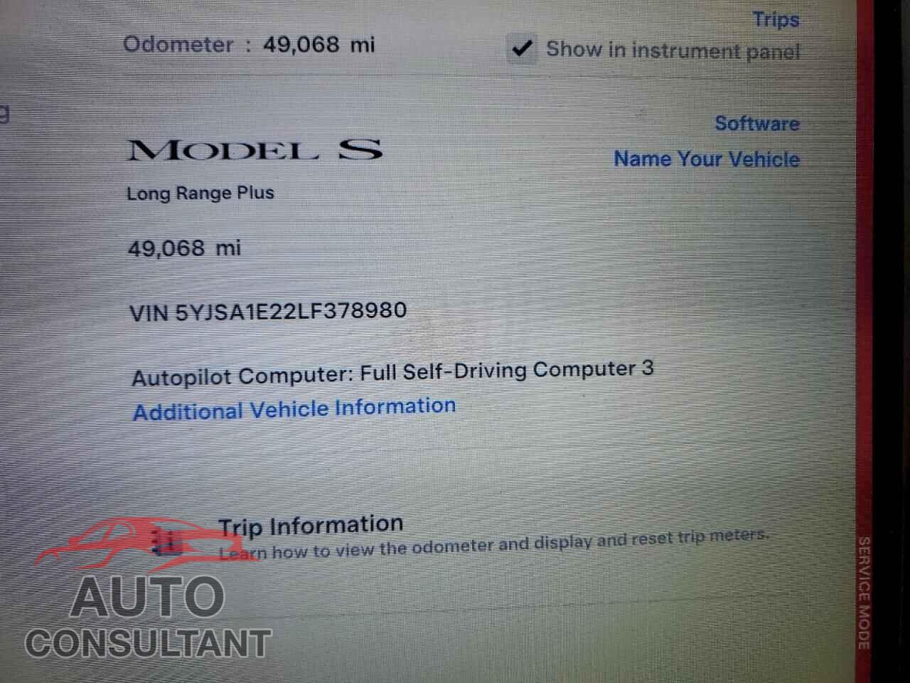 TESLA MODEL S 2020 - 5YJSA1E22LF378980