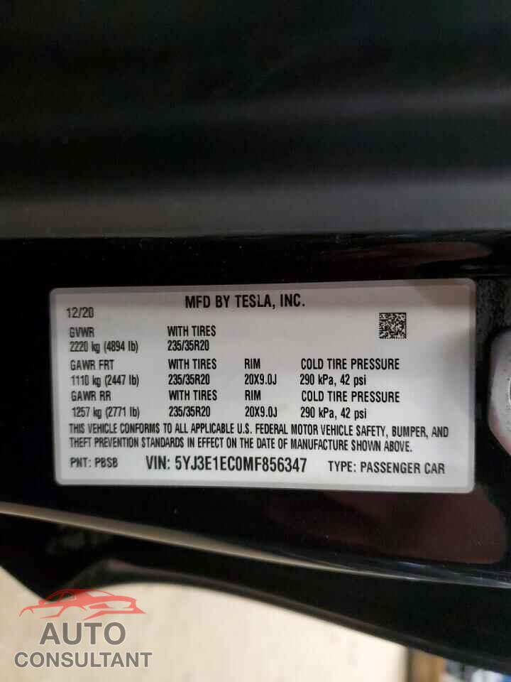 TESLA MODEL 3 2021 - 5YJ3E1EC0MF856347