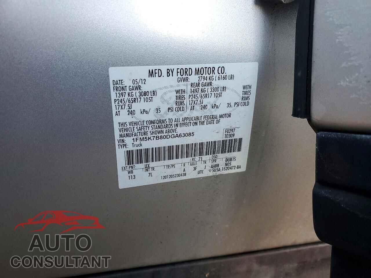 FORD EXPLORER 2013 - 1FM5K7B80DGA63085