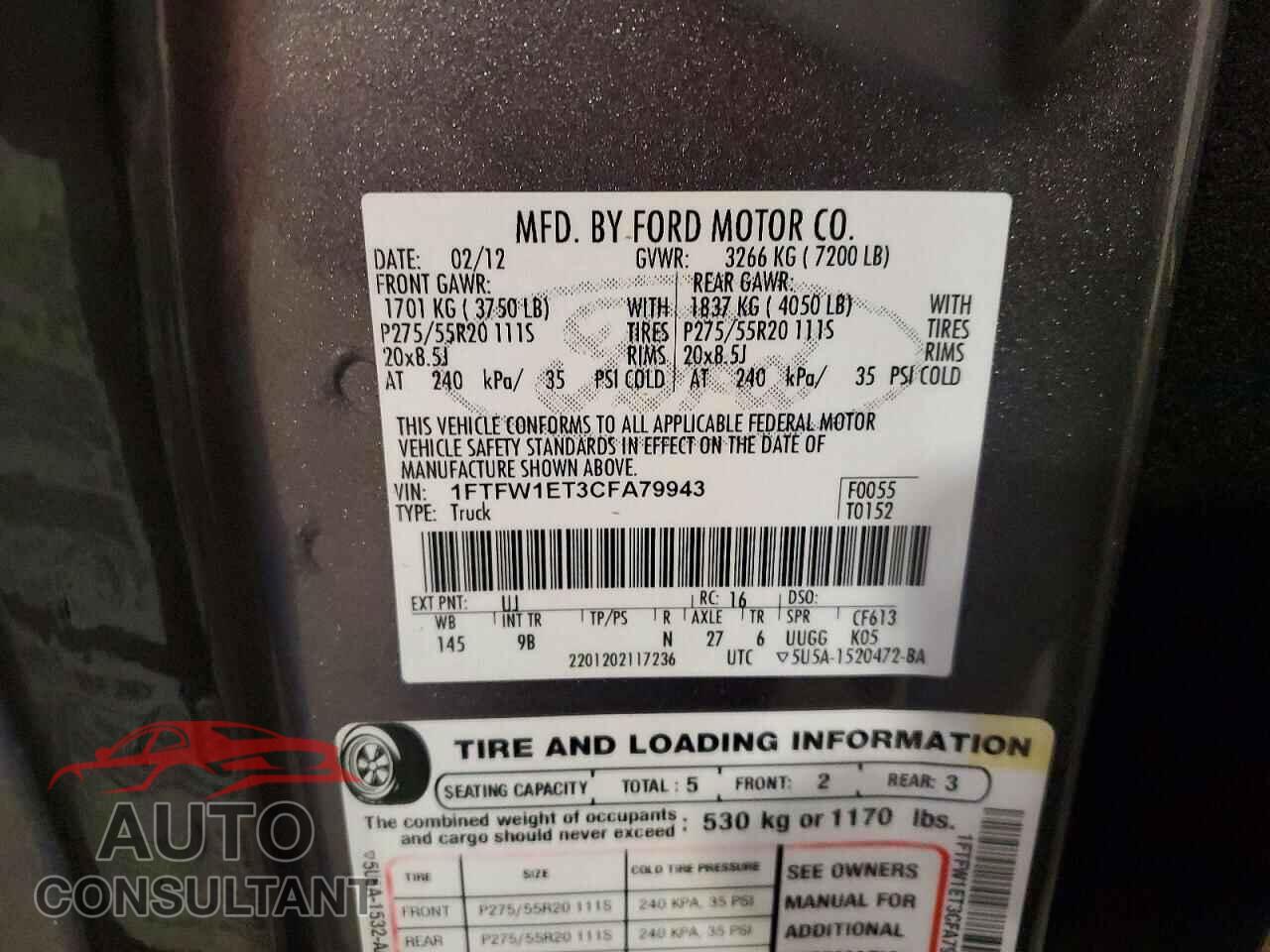 FORD F150 2012 - 1FTFW1ET3CFA79943