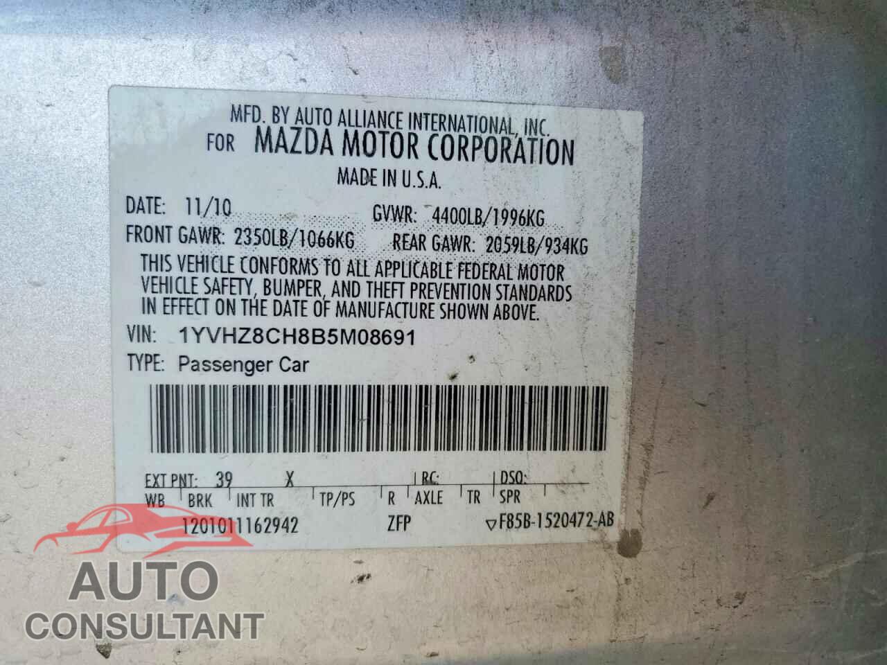 MAZDA 6 2011 - 1YVHZ8CH8B5M08691